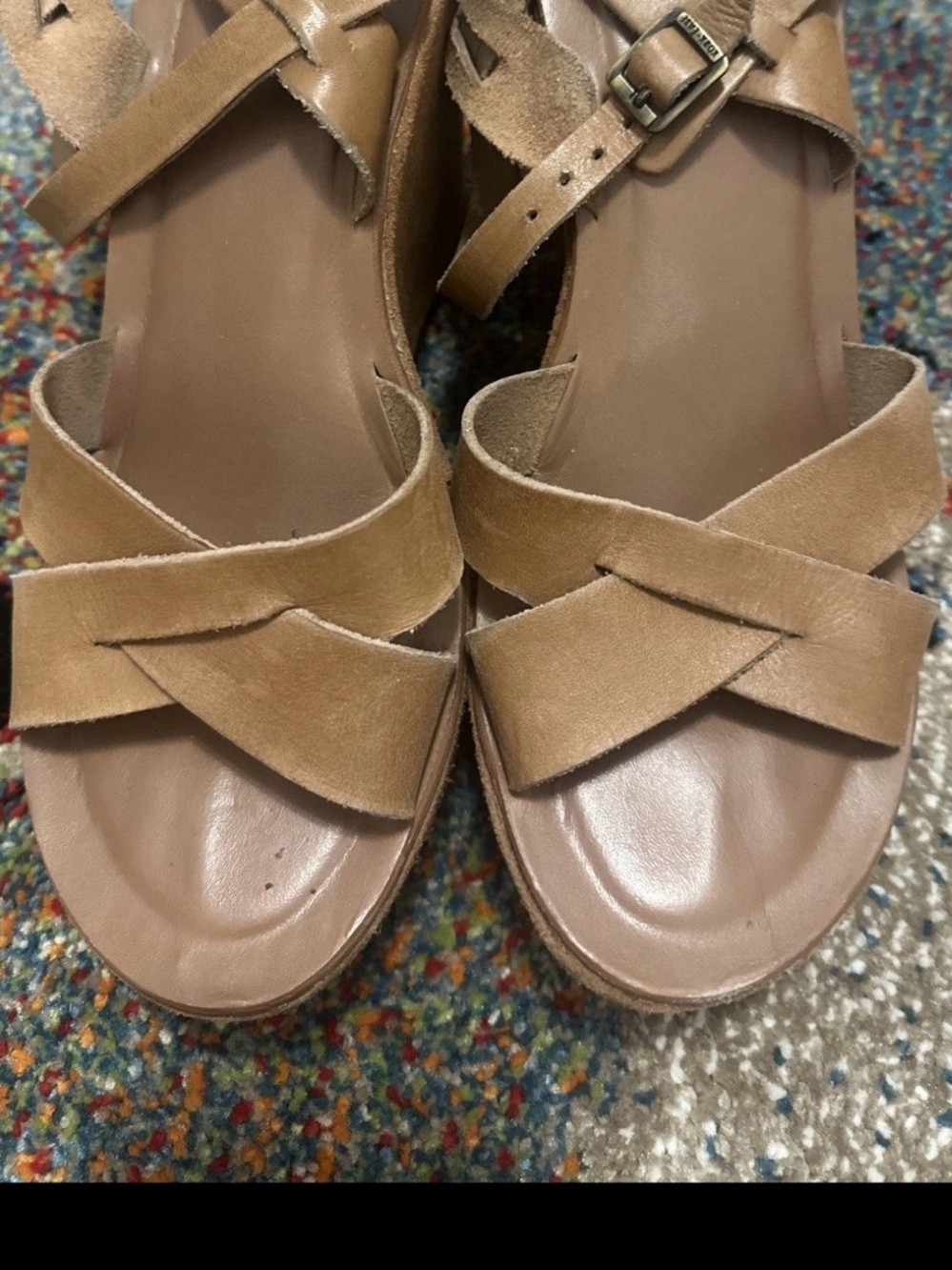 Kork Ease-Ava Classic Sandal Brown Leather Platform Wedge Heel Women 8 M